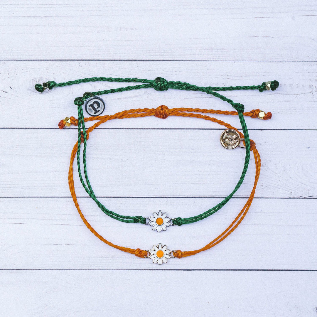 Pura Vida Daisy Charm Bracelet, Burnt Orange & Heather Green