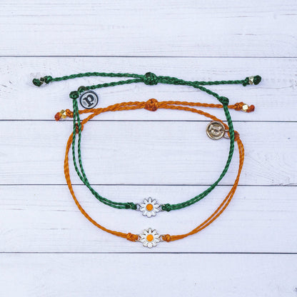 Pura Vida Daisy Charm Bracelet, Burnt Orange & Heather Green