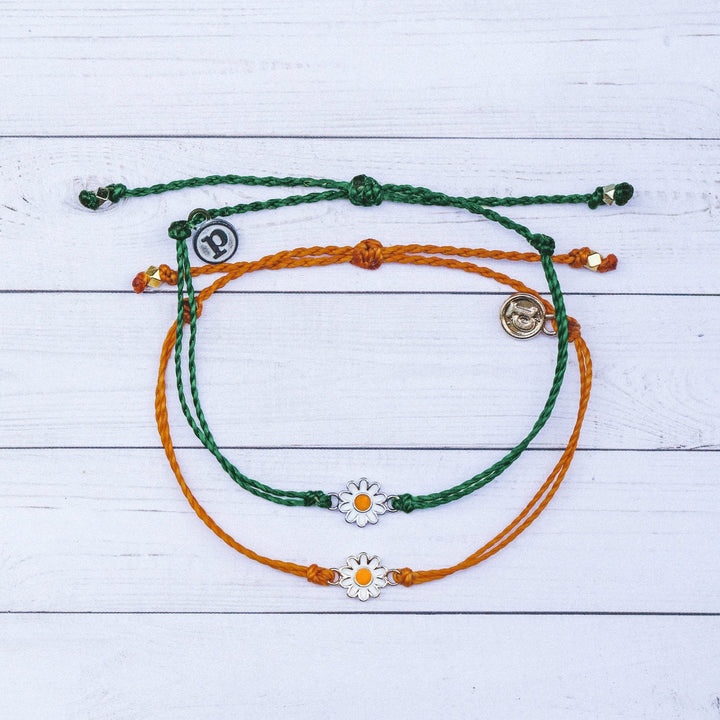 Pura Vida Daisy Charm Bracelet, Burnt Orange & Heather Green