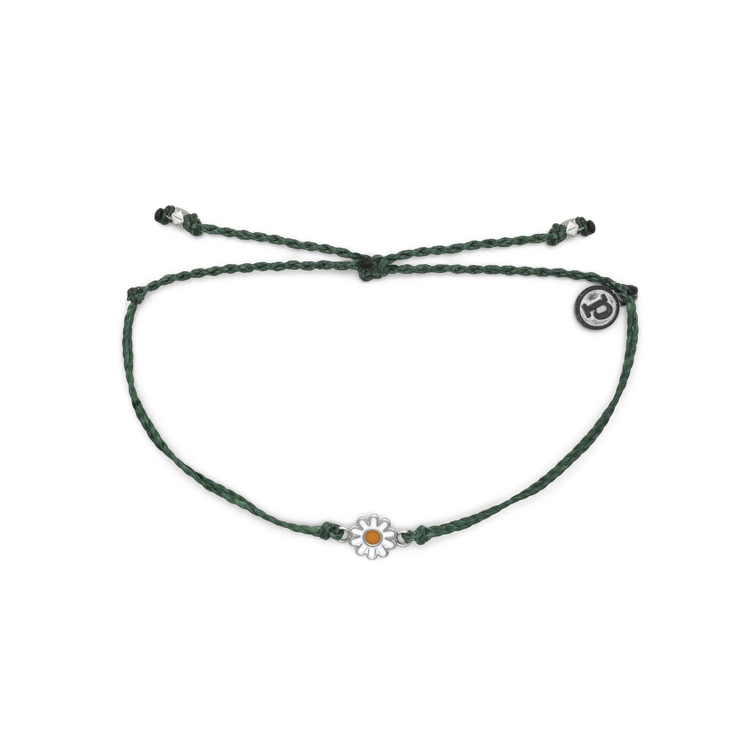 Pura Vida Daisy Charm Bracelet Heather Green & Silver Daisy