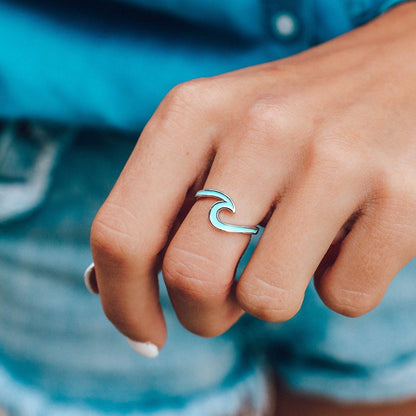 Pura Vida Enamel Wave Ring (Silver/Blue)