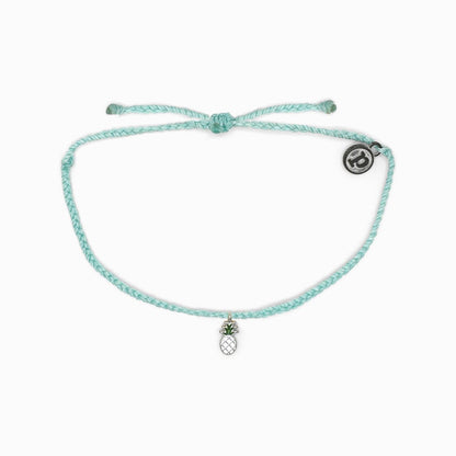 Pura Vida Pineapple Charm Bracelet, Seafoam & Silver Pineapple