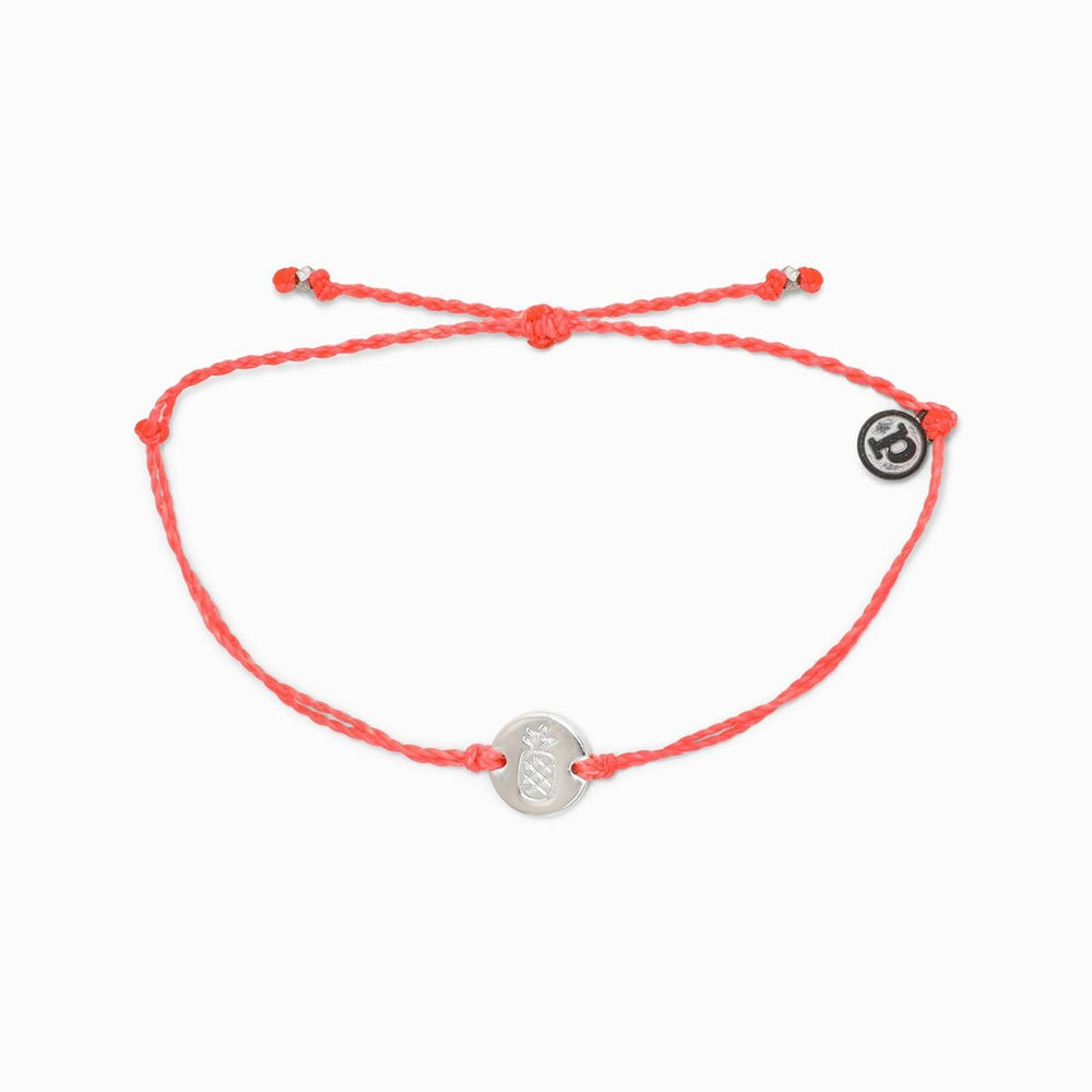 Pura Vida Silver Pineapple Aloha Coin Charm Bracelet (Strawberry)