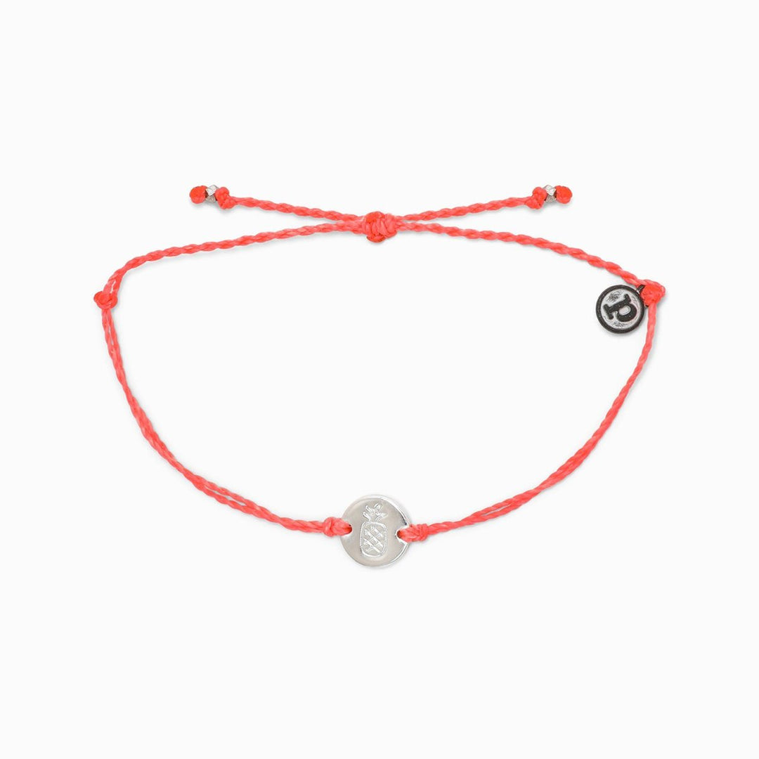 Pura Vida Silver Pineapple Aloha Coin Charm Bracelet (Strawberry)