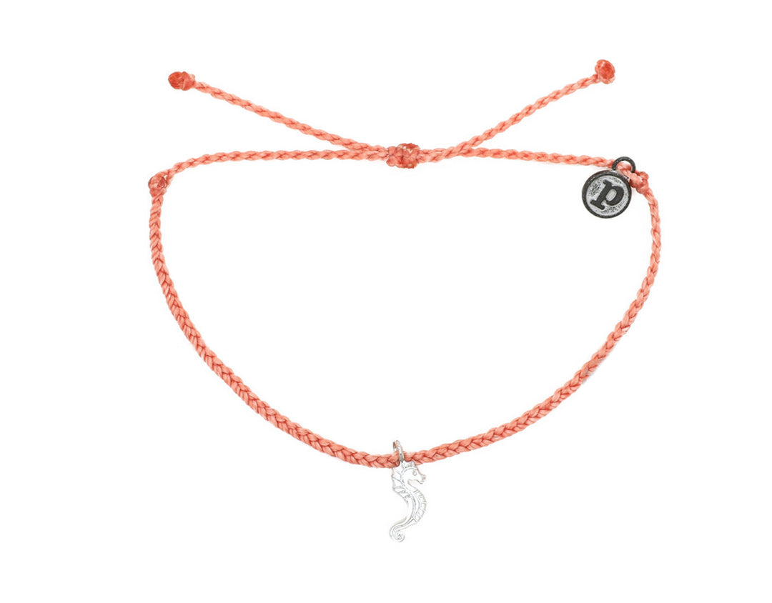 Pura Vida Silver Seahorse Charm Bracelet - Salmon