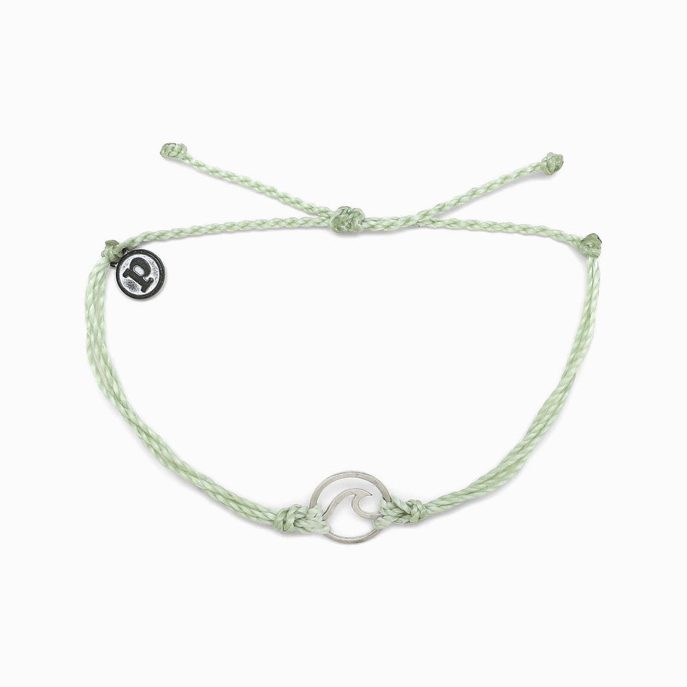 Pura Vida Silver Wave Charm Bracelet (Minty Green)