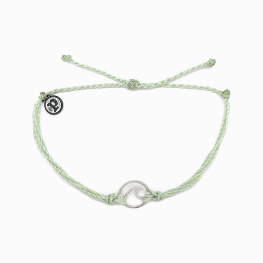 Pura Vida Silver Wave Charm Bracelet (Minty Green)