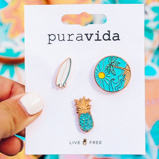 Pura Vida Surf Check Pin Set of 3