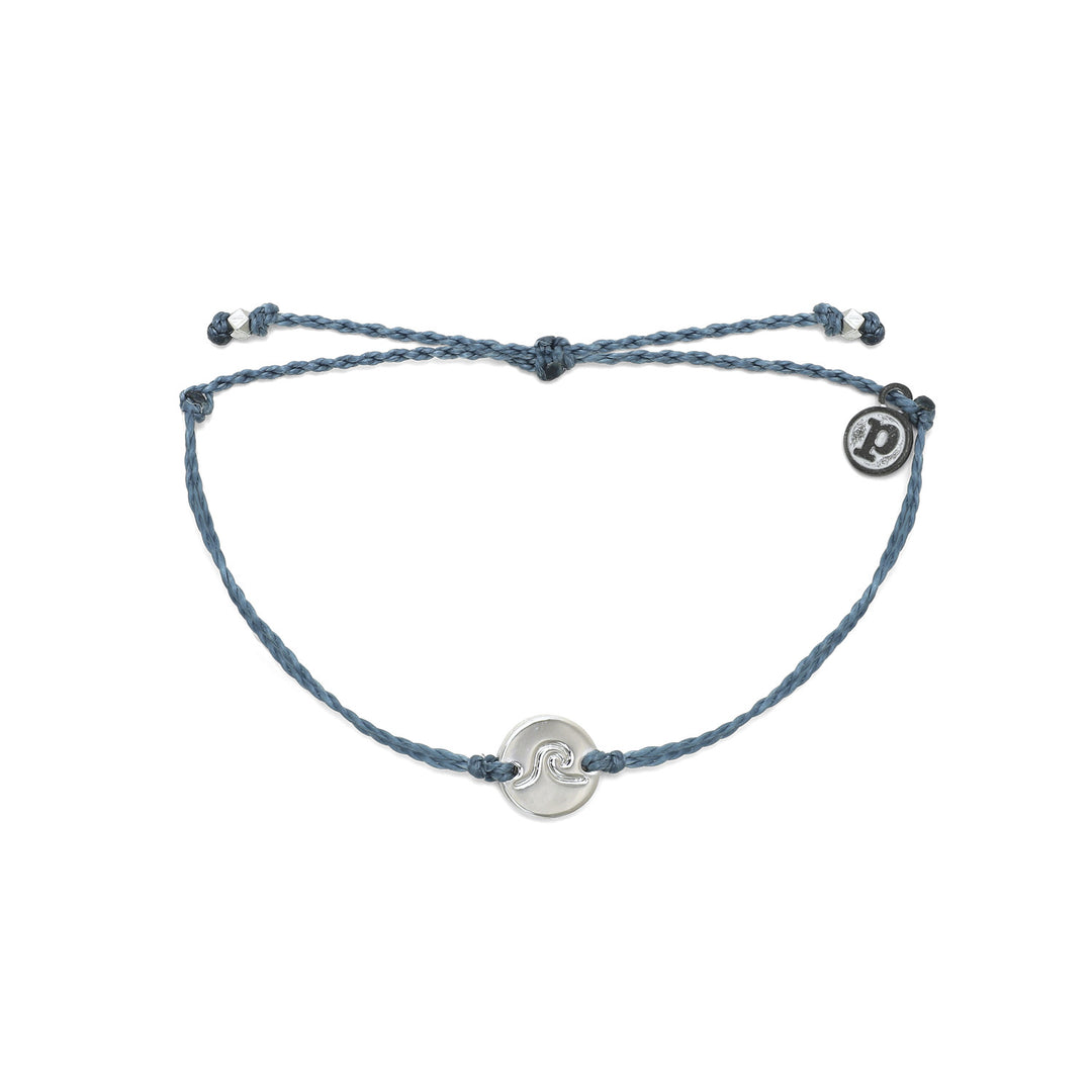 Pura Vida Silver Wave/Surf Coin Charm Bracelet (Dusty Blue)