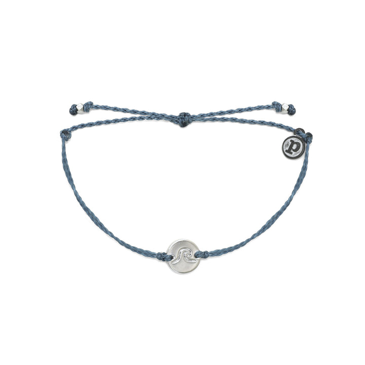 Pura Vida Silver Wave/Surf Coin Charm Bracelet (Dusty Blue)