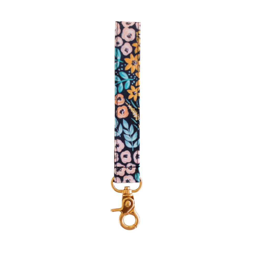 Black Floral Wristlet Keychain