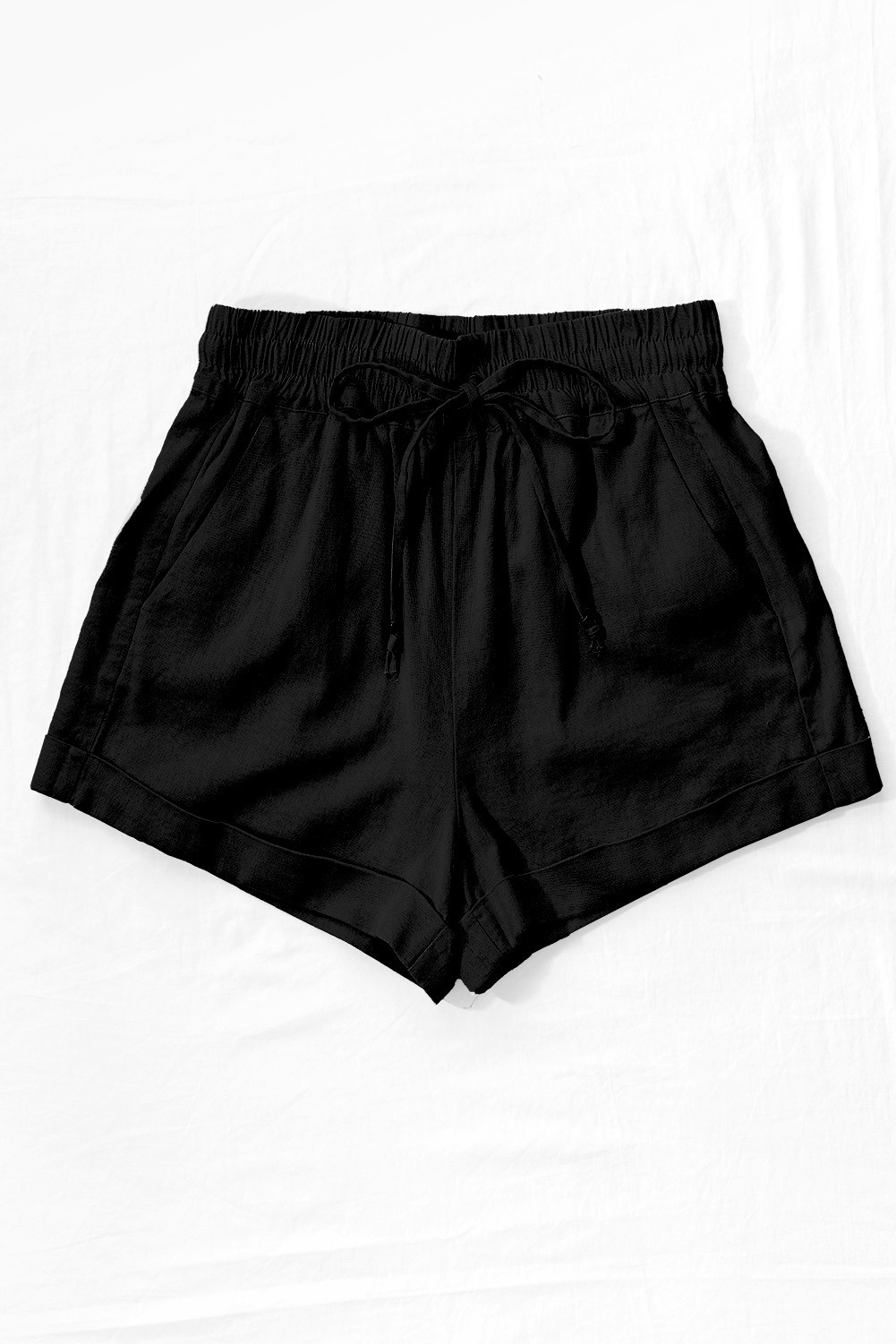 Linen Waistband Shorts with String Tie (Black)