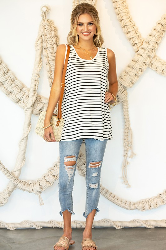 Loose Fit Tank Top (Ivory/Black)