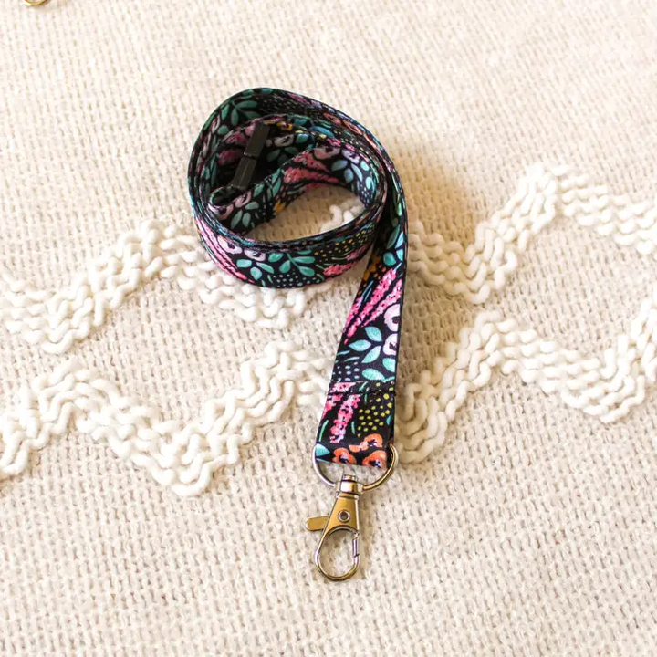 Black Floral Breakaway Lanyard