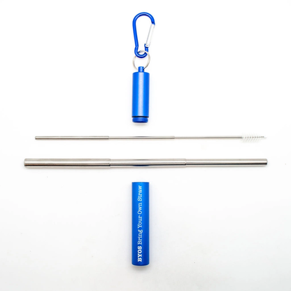 Blue Telescoping Reusable Straw Set