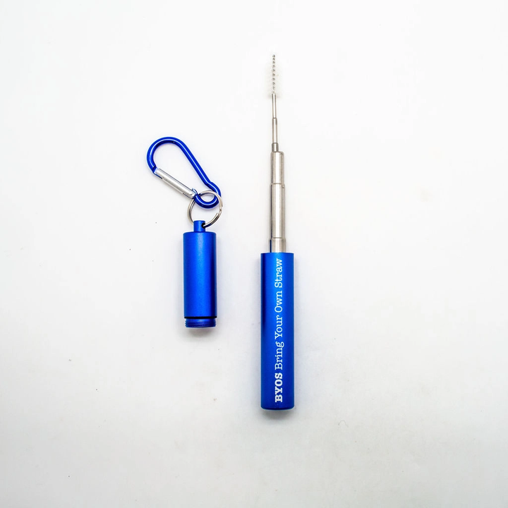 Blue Telescoping Reusable Straw Set