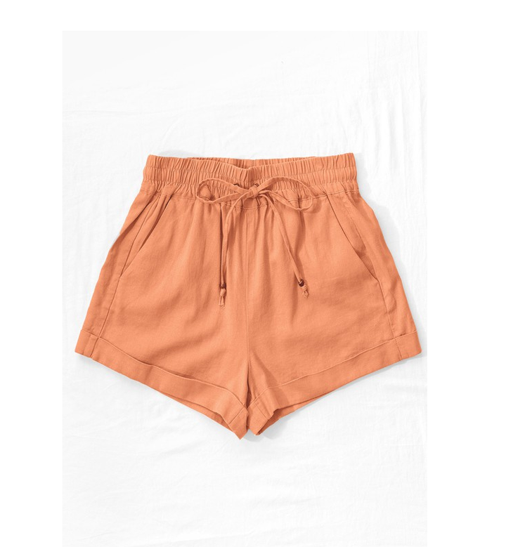 Linen Waistband Shorts with String Tie (Clay)