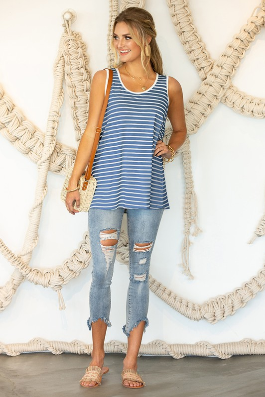 Loose Fit Tank Top (Denim/Ivory)