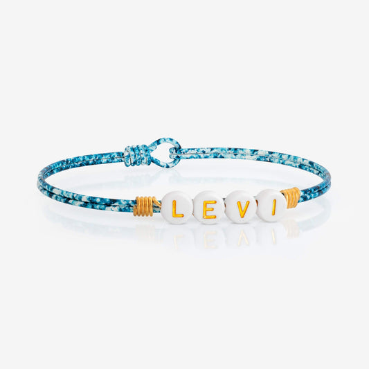 Levi Letter Bead on Splatter Denim Bangle Bracelet