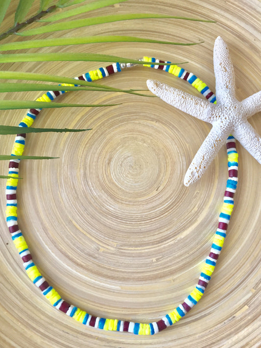 Neon Heishi Bead Necklace 18" (Lime/Blue)