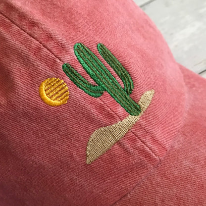 Cactus Embroidery Washed Baseball Cap (Burnt Orange)