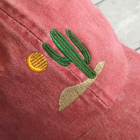Cactus Embroidery Washed Baseball Cap (Burnt Orange)
