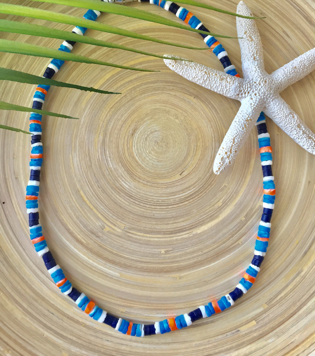 Neon Heishi Bead Necklace 18" (Blue/Orange/Black)