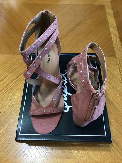 Qupid Embellished Wrap Heel - Blush (Size 10)