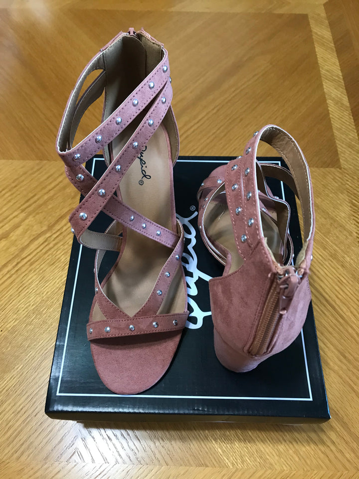 Qupid Embellished Wrap Heel - Blush (Size 10)