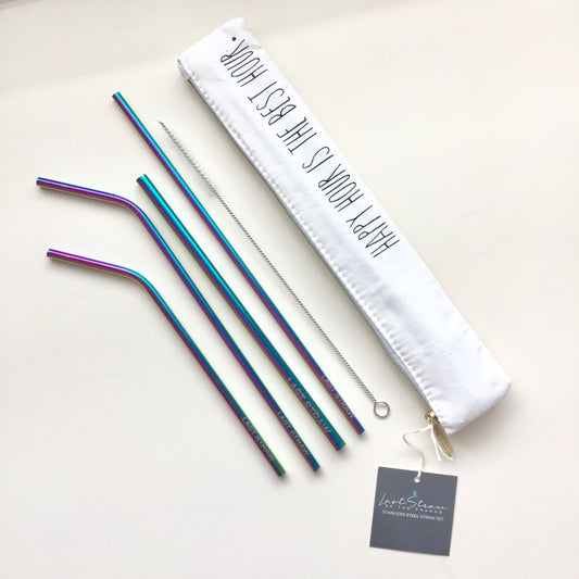 "Happy Hour Is The Best Hour" 6 Piece Straw Set (Rainbow)