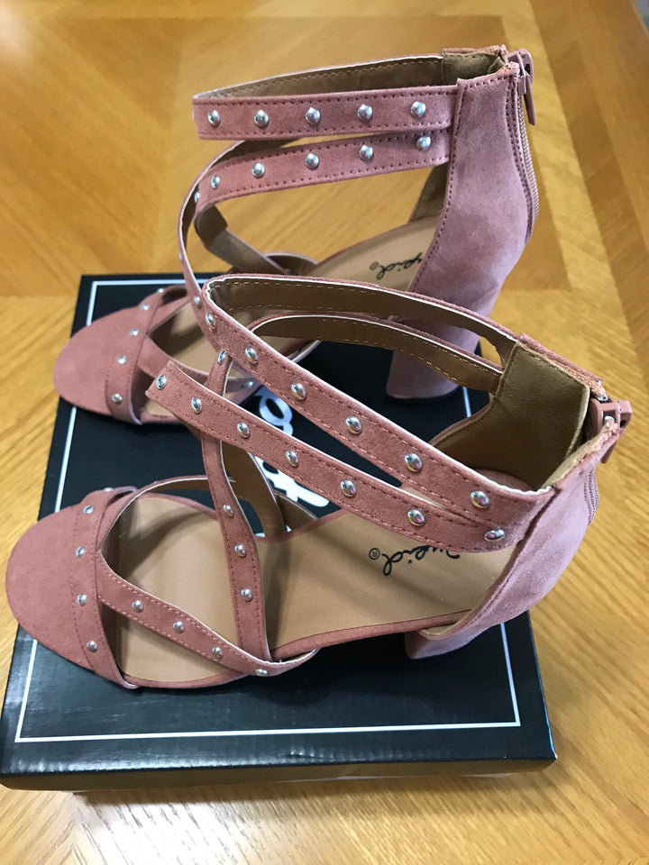 Qupid Embellished Wrap Heel - Blush (Size 10)