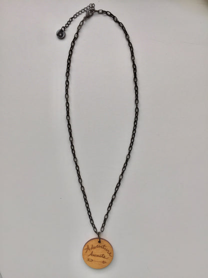 "Adventure Awaits" Wood Necklace