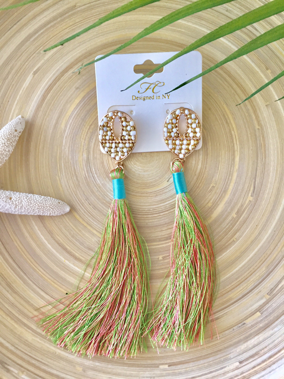 White Bead and Tassel Earring