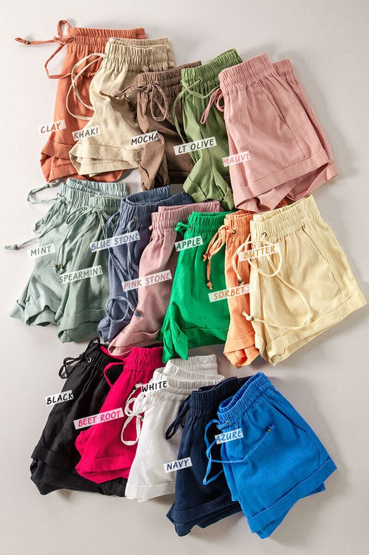 Linen Waistband Shorts with String Tie