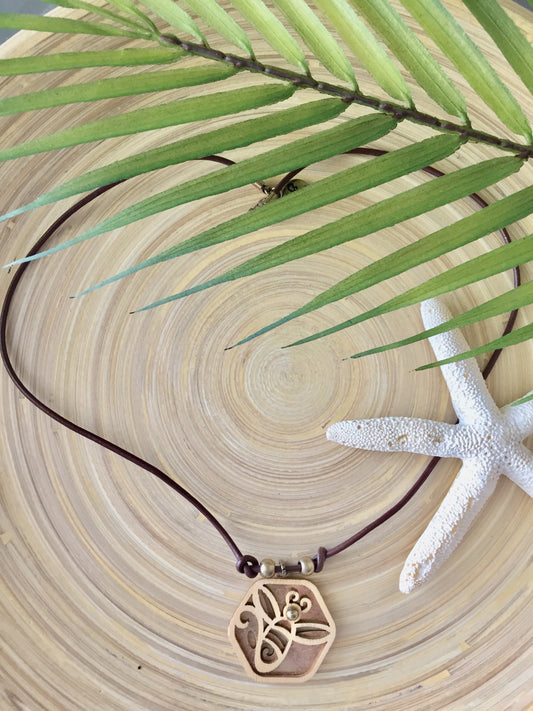 Flourish Bee Wood Necklace