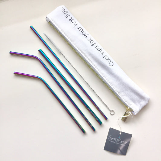 "Cool Sips For Your Hot Lips" 6 Piece Straw Set (Rainbow)