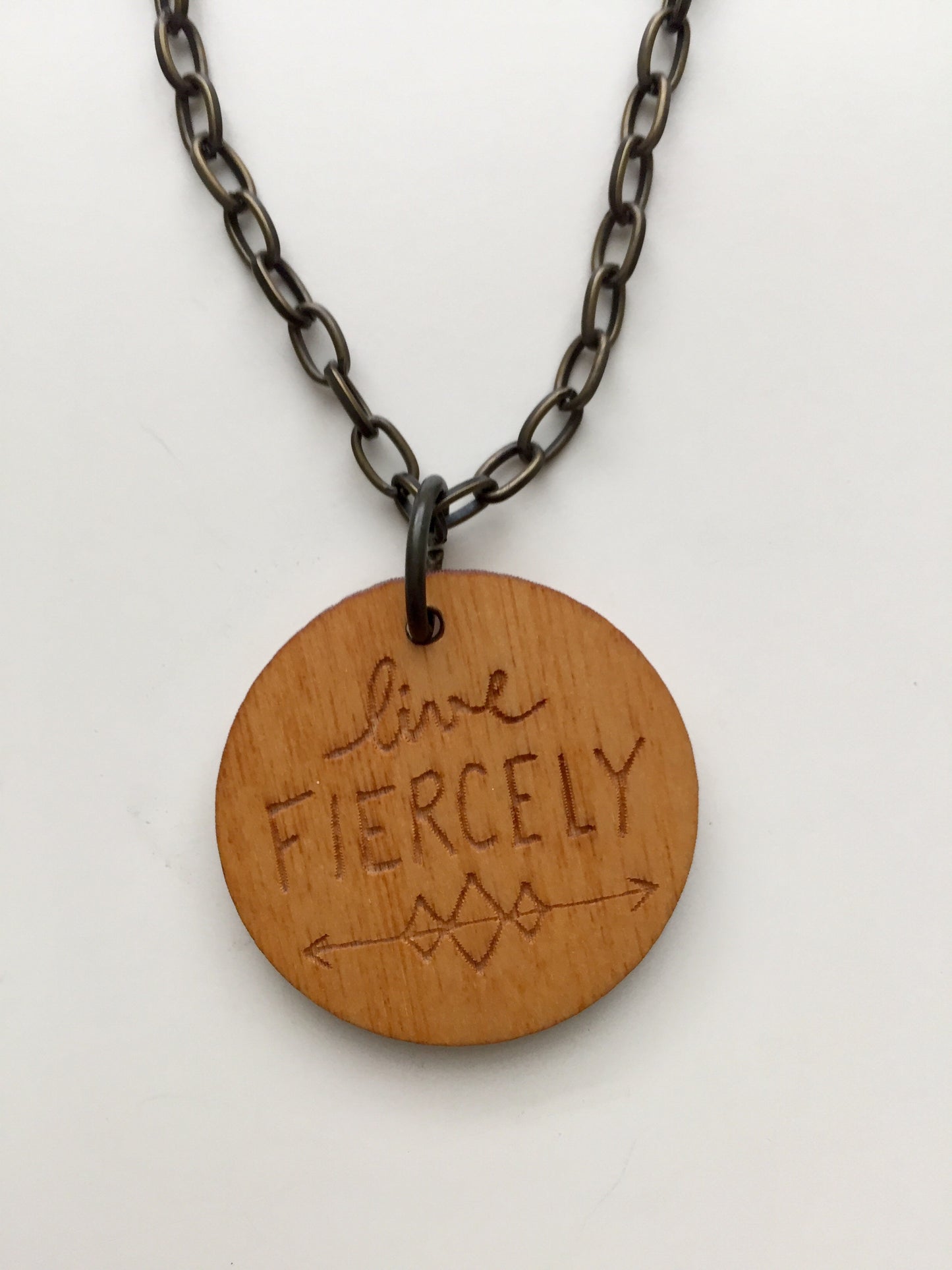 "Live Fiercely" Wood Necklace