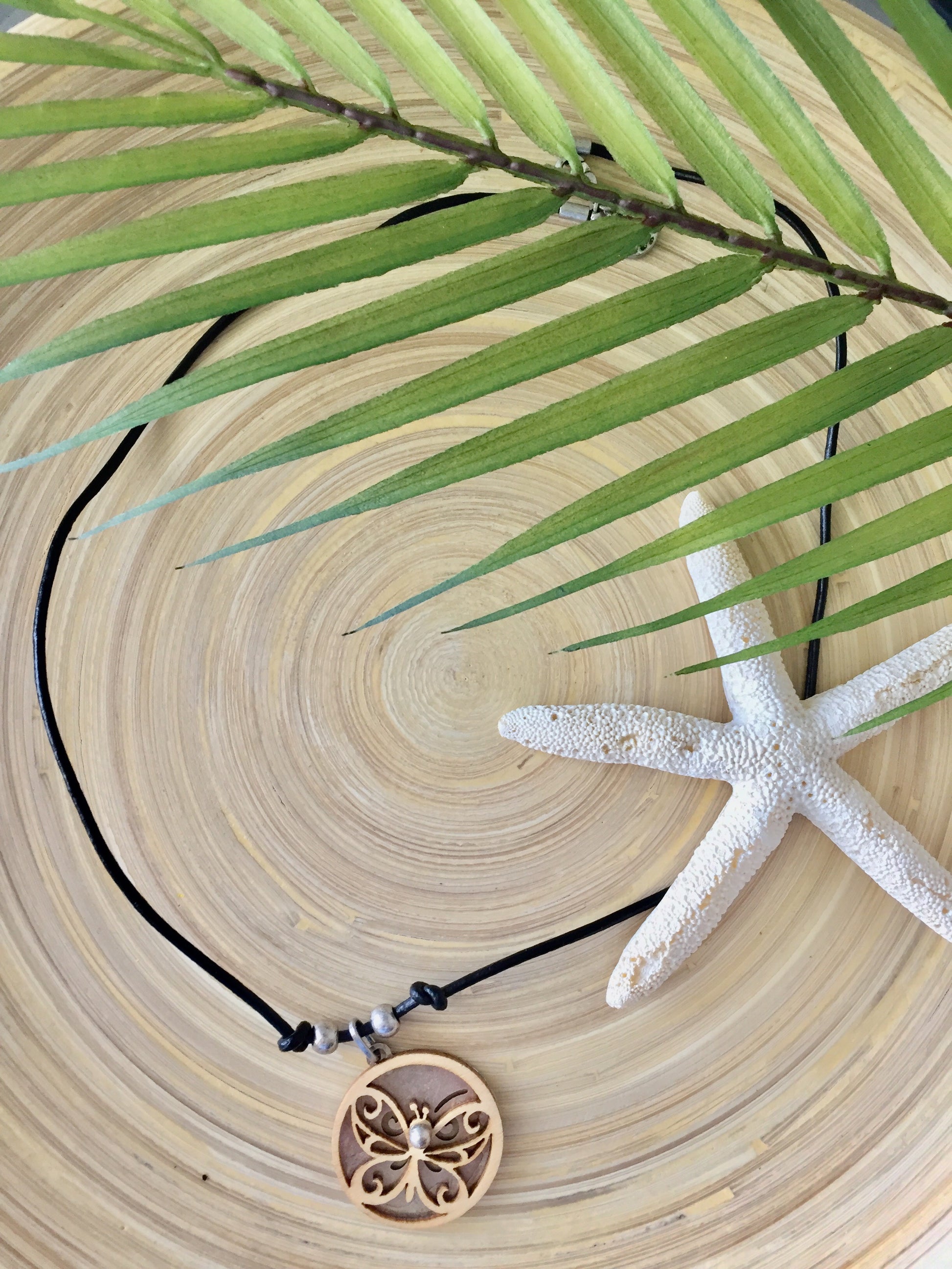 Flourish Butterfly Wood Necklace