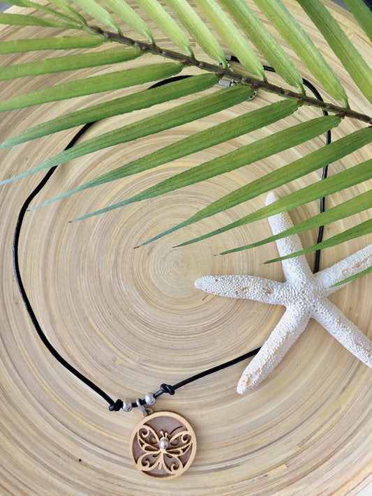 Flourish Butterfly Wood Necklace