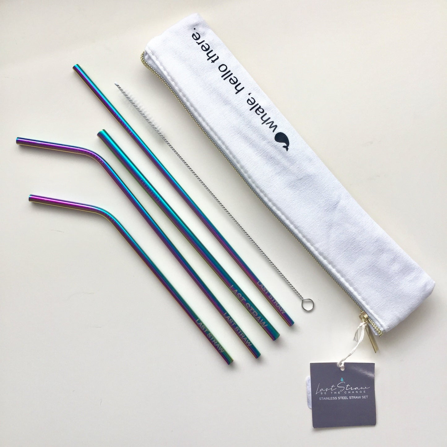 "Whale Hello There" 6 Piece Straw Set (Rainbow)