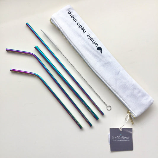 "Whale Hello There" 6 Piece Straw Set (Rainbow)