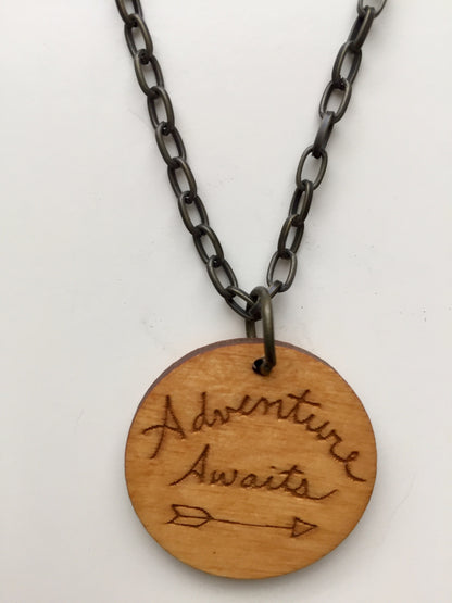 "Adventure Awaits" Wood Necklace