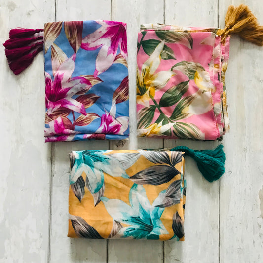 Anvi Tropical Floral Tassel Scarves
