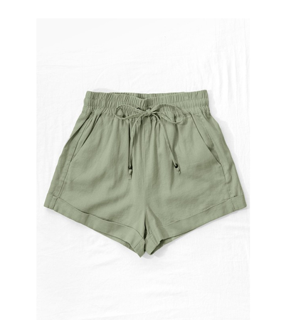 Linen Waistband Shorts with String Tie (Light Olive)