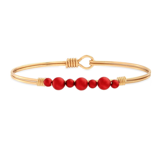 Graduated Crystal Pearl Bangle Bracelet (Scarlet)