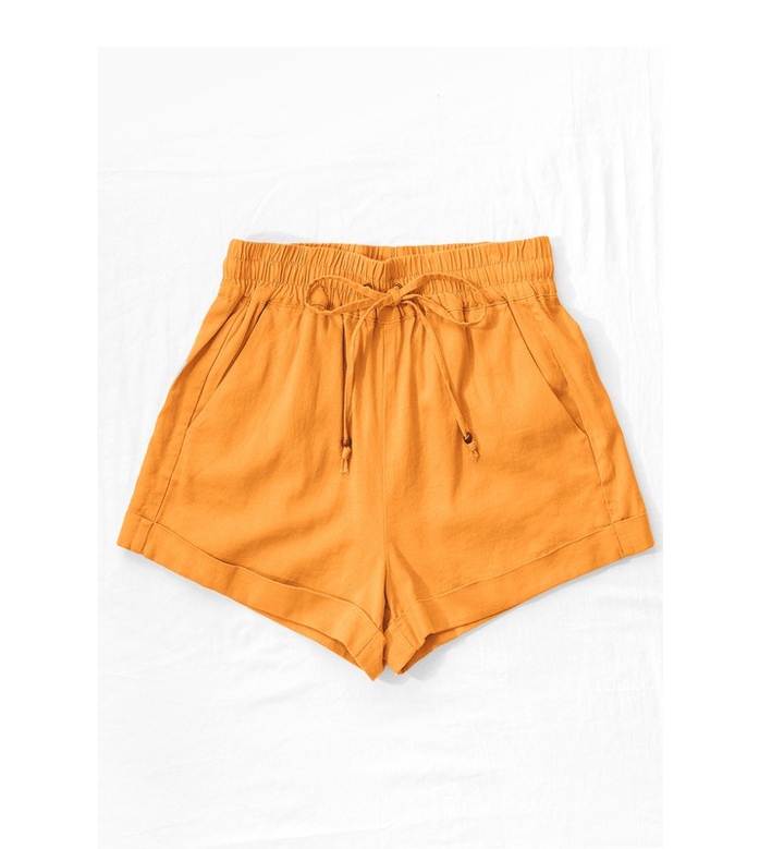 Linen Waistband Shorts with String Tie (Mango)
