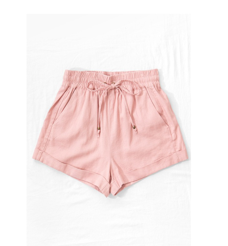 Linen Waistband Shorts with String Tie (Mauve)