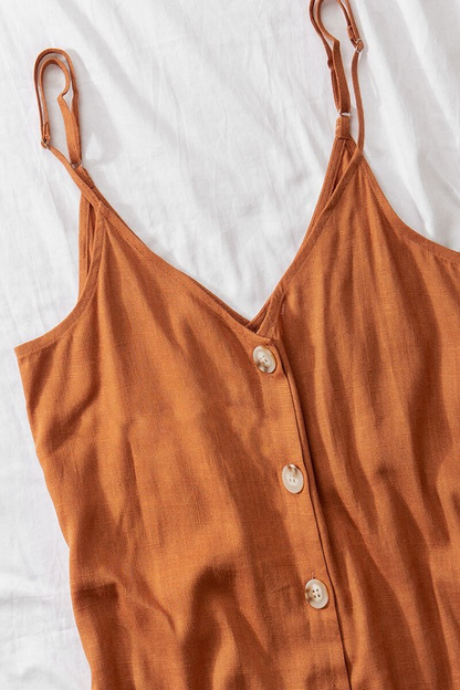 Linen Solid Adjusted Strap Coconut Button Cami (Terra)