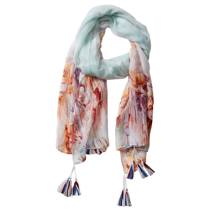 Floral Escape Tassel Scarf (Mint)