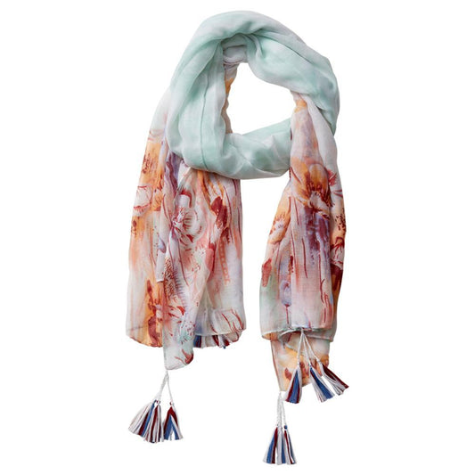 Floral Escape Tassel Scarf (Mint)